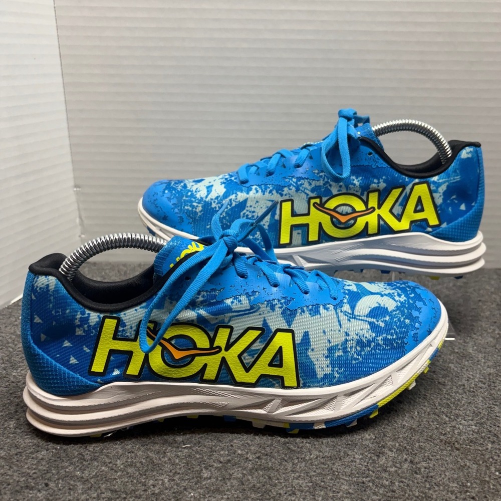 Hoka Crescendo XC Blue Yellow Cross Country Racing Spikes Mens 9 Womens 10.5